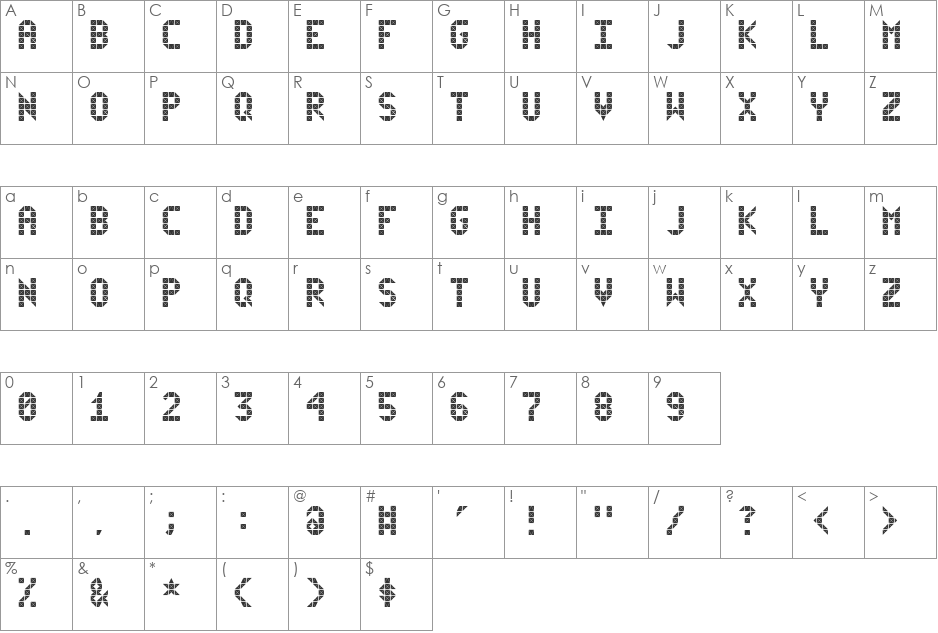 Flicker font character map preview