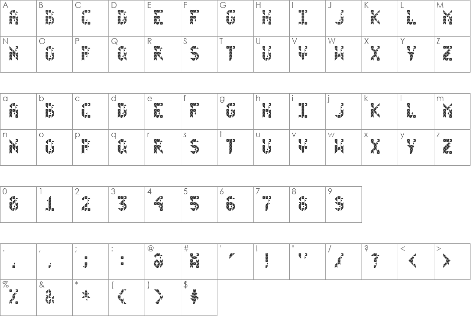 FlickerDamaged font character map preview
