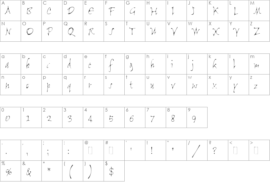 Flight font character map preview