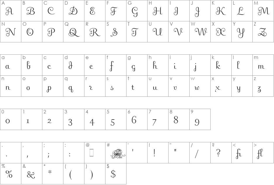 Fling LET font character map preview