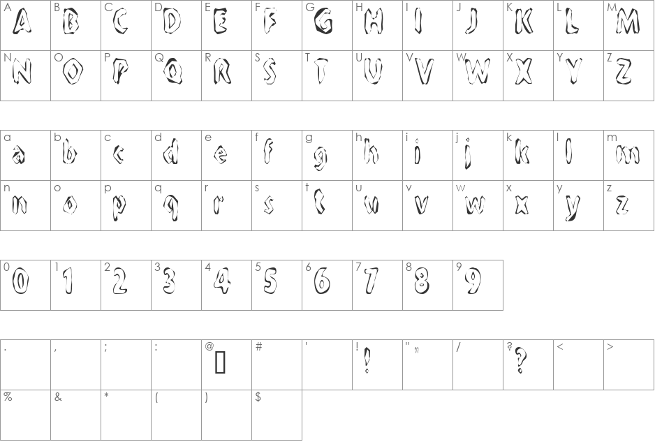 FlintPrintCondensed font character map preview