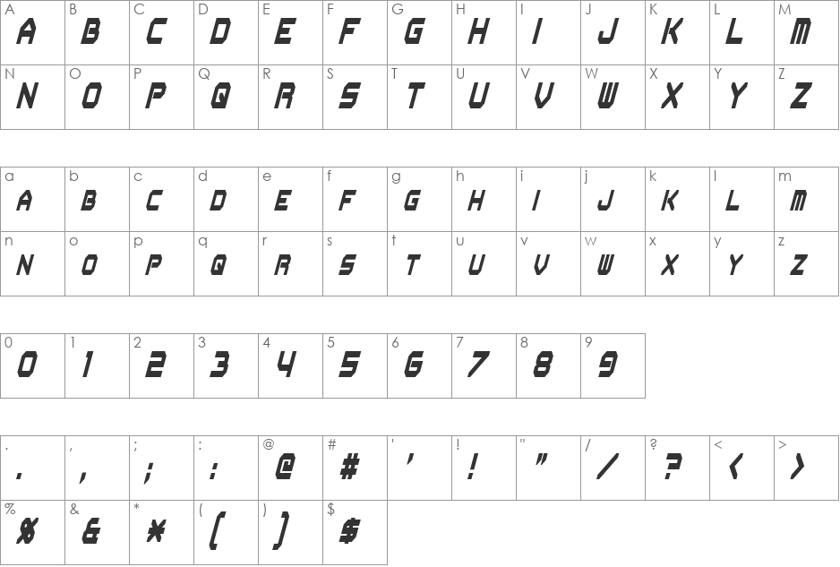 Flipbash font character map preview