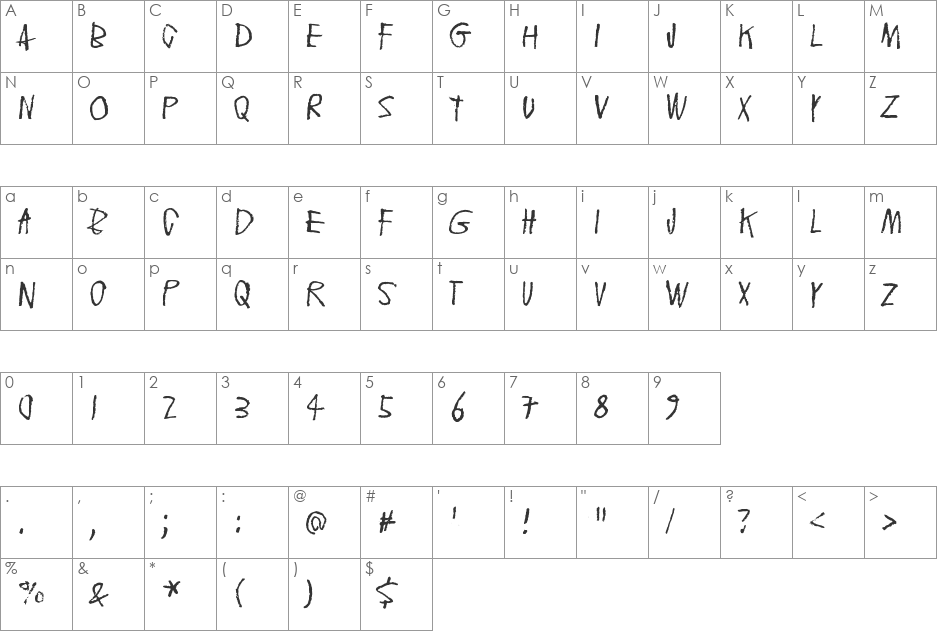 Floating tin can font character map preview