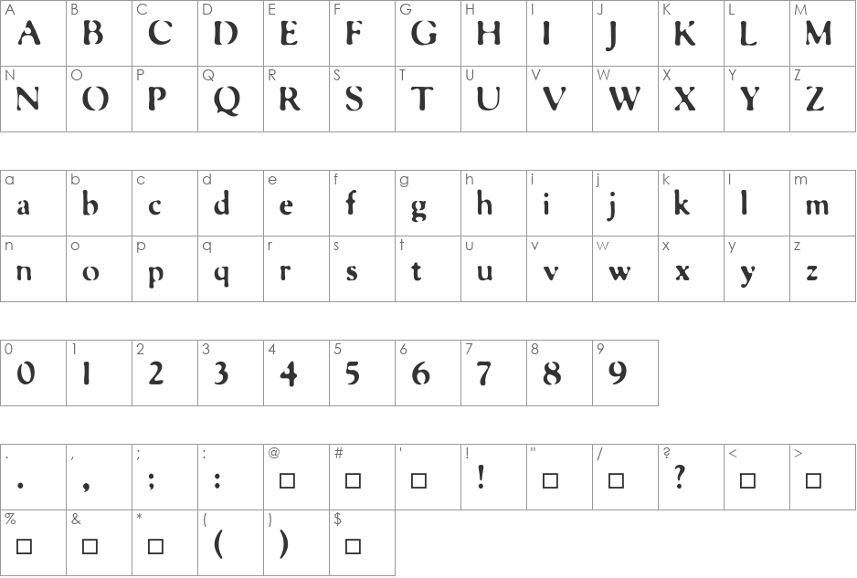 FloMotion font character map preview