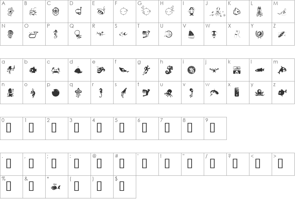 Flood font character map preview