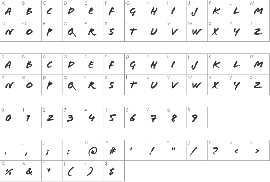 Flood font character map preview