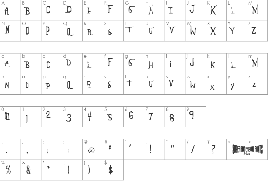 Anderson The Mysterons font character map preview