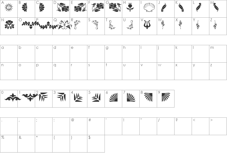 FloraDings font character map preview