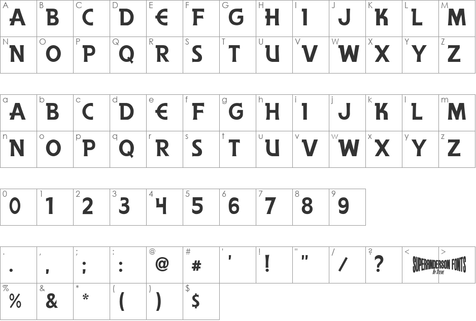 Anderson The Secret Service font character map preview