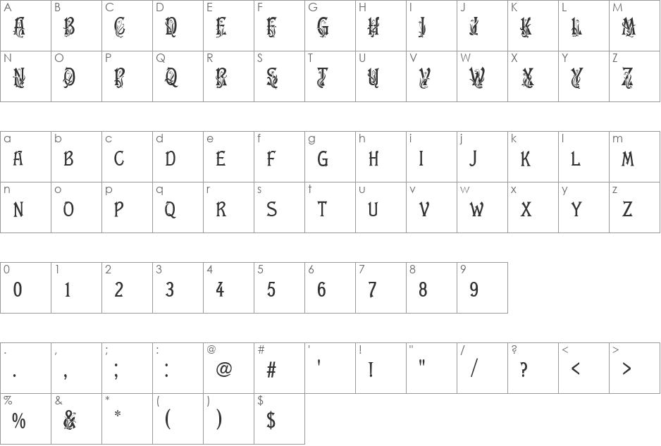 FloralLatin font character map preview