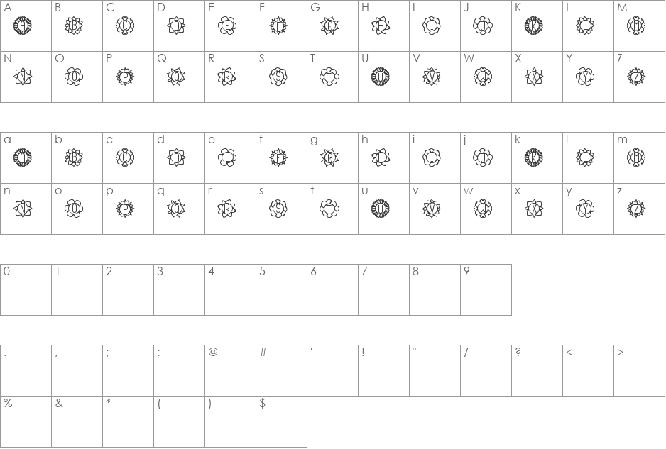 Floreada St font character map preview