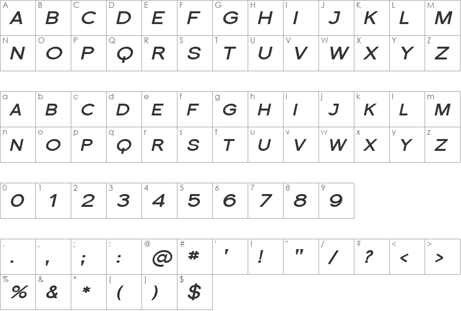 Florencesans SC Exp font character map preview
