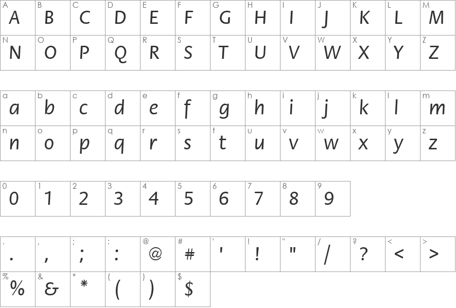 Flori font character map preview