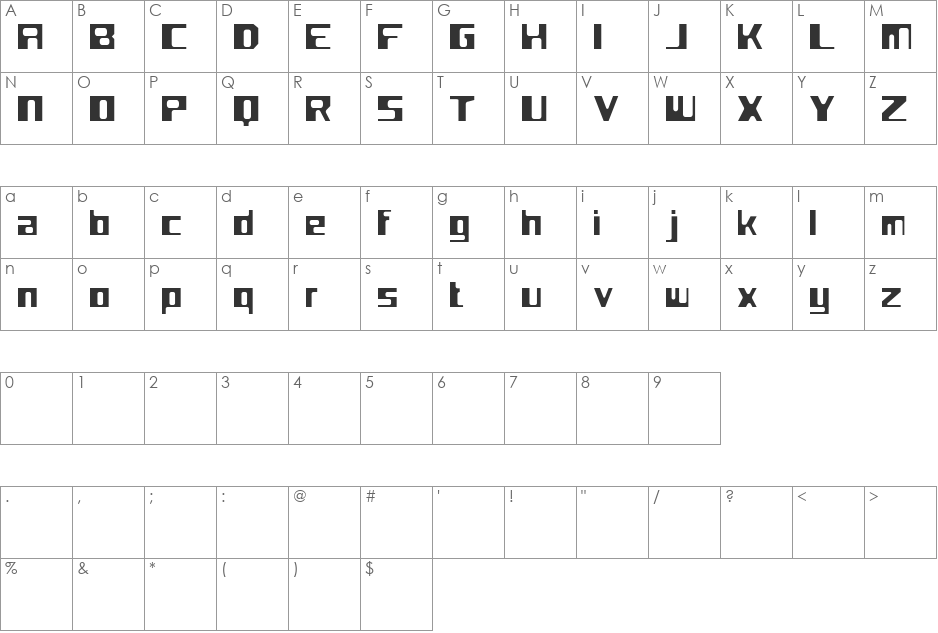 Flotsam Performance font character map preview