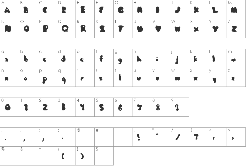 Flubb font character map preview