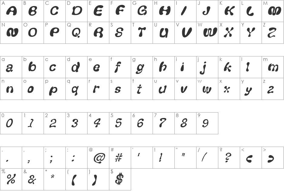Fluf font character map preview