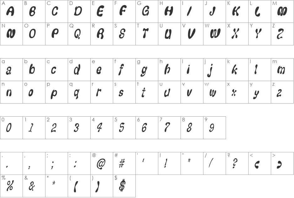 FlufCondensed font character map preview