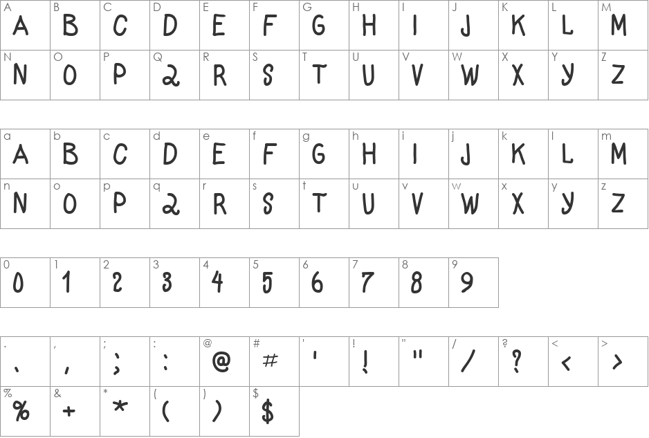 FluffyZine font character map preview