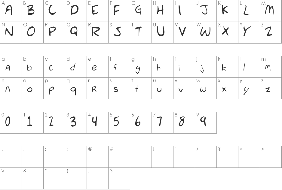 Fluke font character map preview