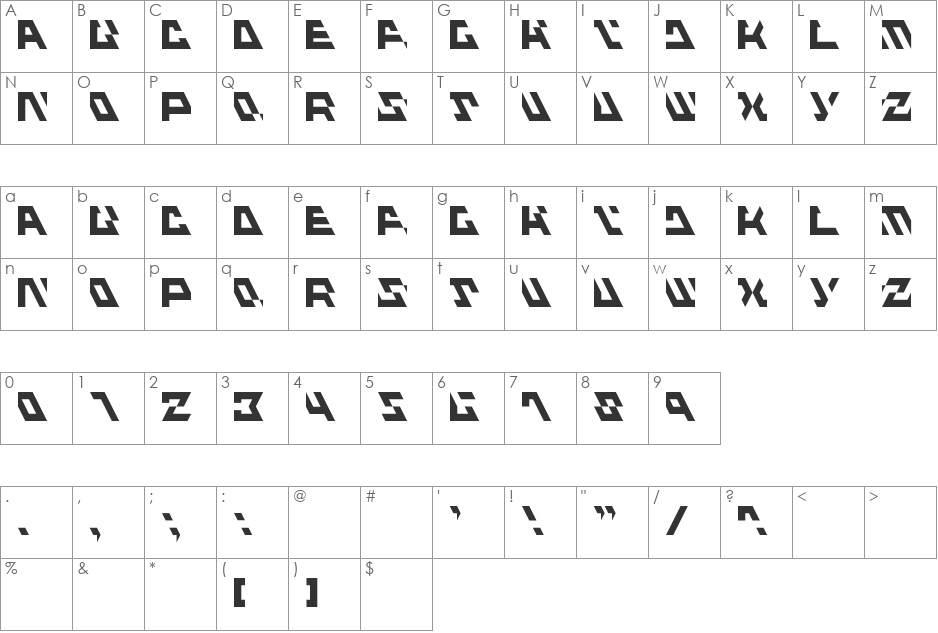 Fluxious Advance font character map preview