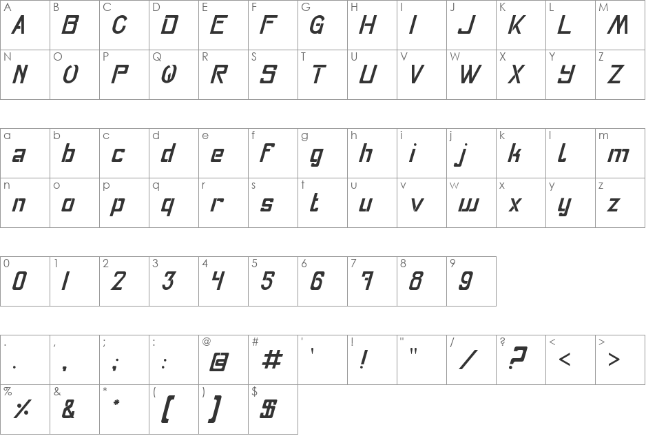 Fly font character map preview