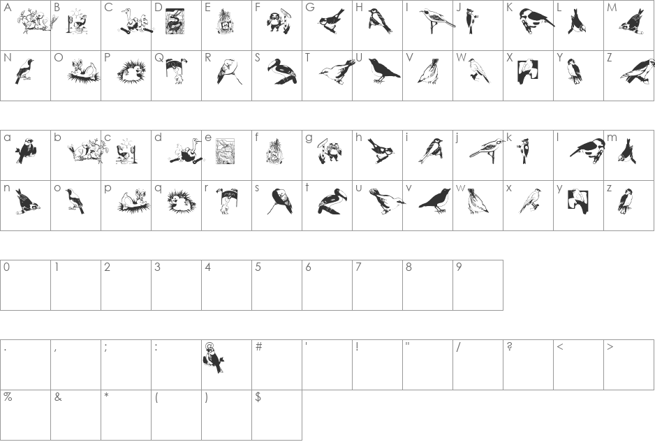 FlyBirdFly font character map preview