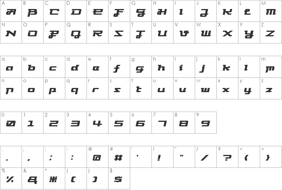 FlyermixOblique font character map preview