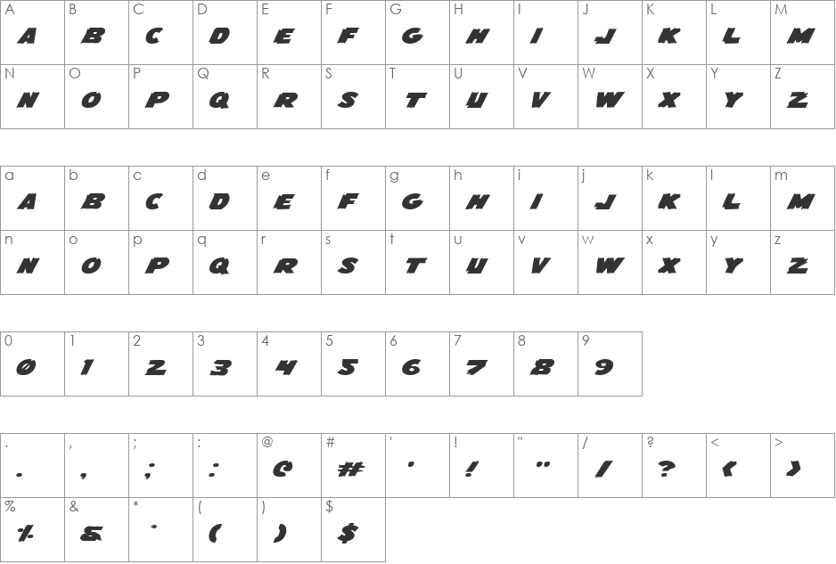 Flying Leatherneck Expanded font character map preview