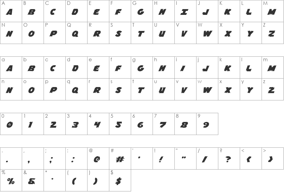 Flying Leatherneck Expanded font character map preview
