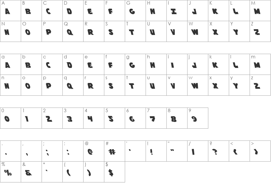 Flying Leatherneck Leftalic font character map preview
