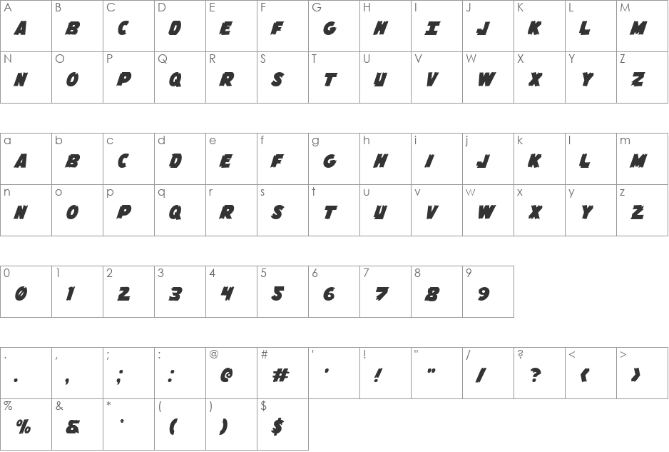 Flying Leatherneck Straight font character map preview