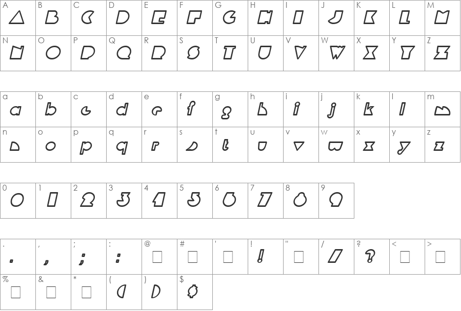 Flying Lines font character map preview
