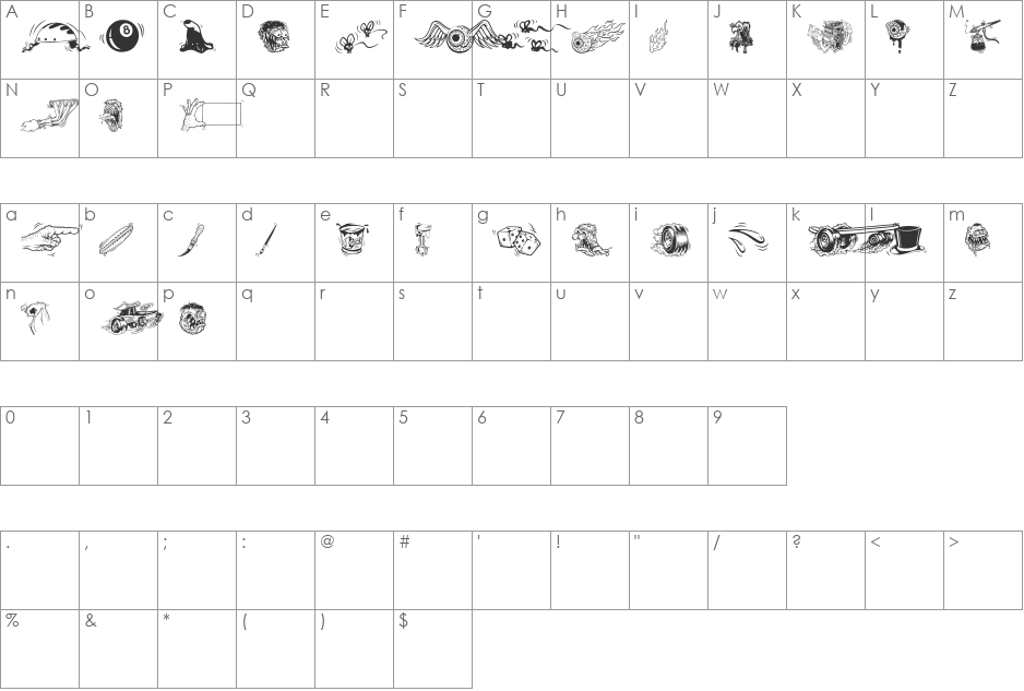 Flynn font character map preview