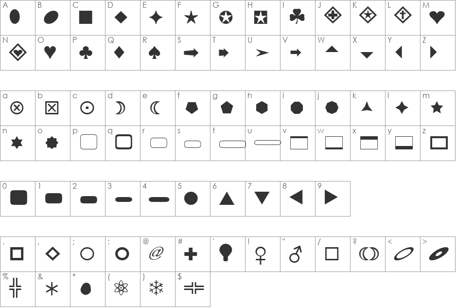 FnT_BasicShapes1 font character map preview