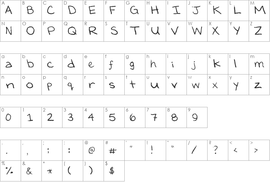 Andrea Thin font character map preview