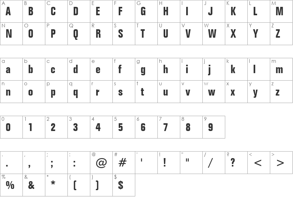 Folio BdCn BT font character map preview