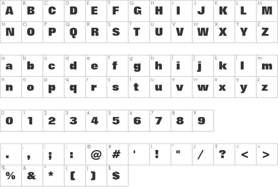 Folio XBd BT font character map preview