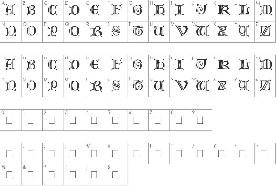 Folks PS font character map preview