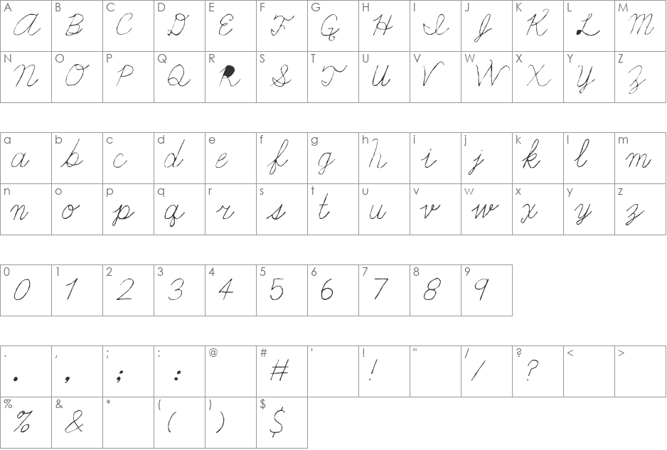 Fondue font character map preview