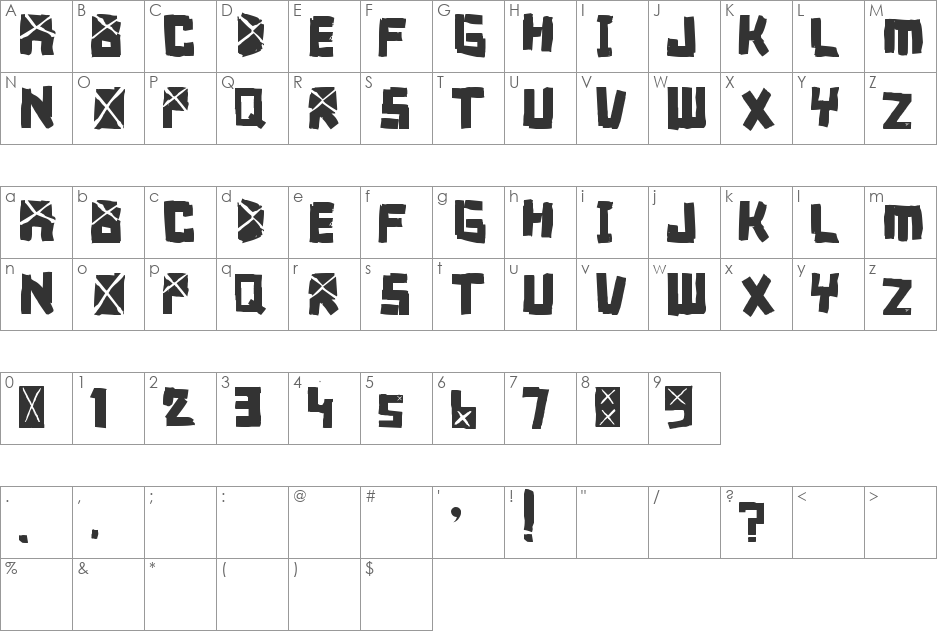 breakdown font character map preview