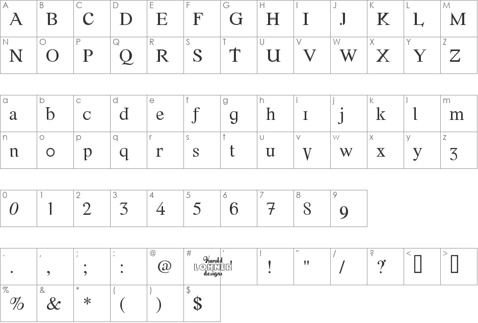 Font Error font character map preview