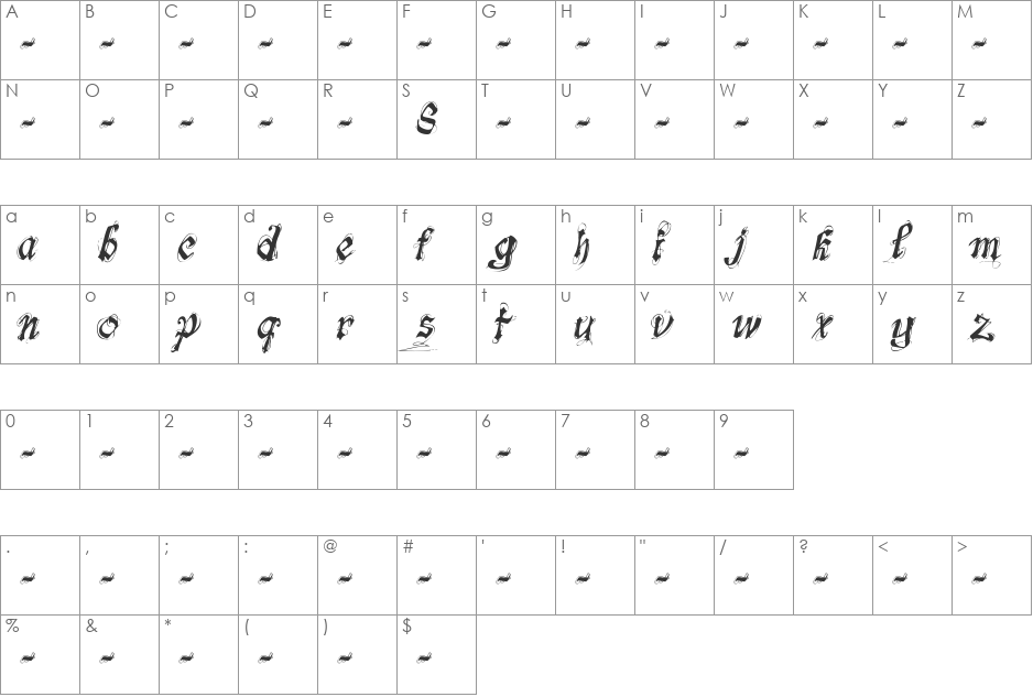 Free-lab's Symphony font character map preview