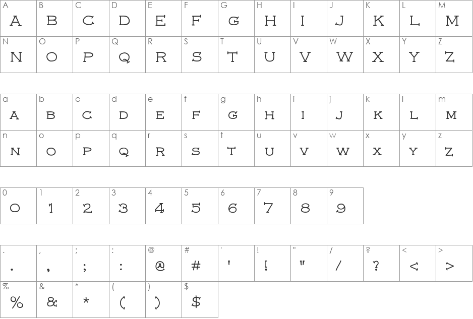 Free5 font character map preview