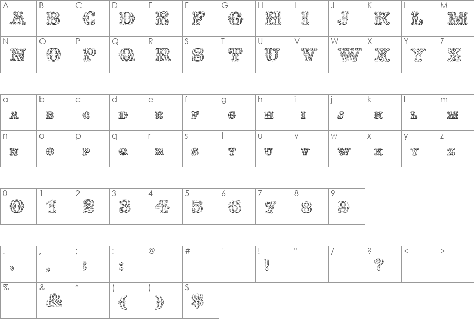Fontaniolo Beveld font character map preview