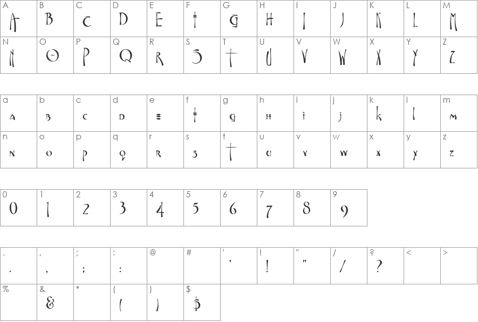 Fontasia font character map preview