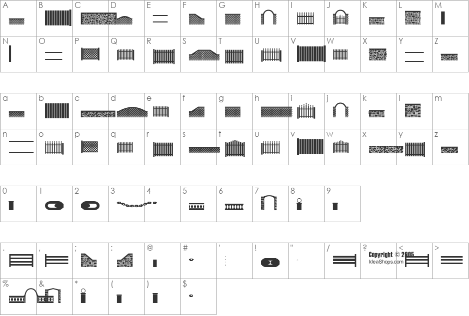 FontCo Fences font character map preview