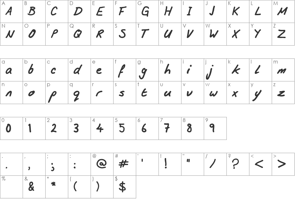 Andrew Ward font character map preview
