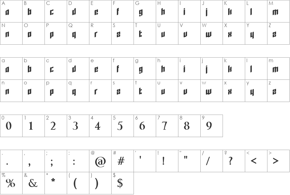 Freee font character map preview