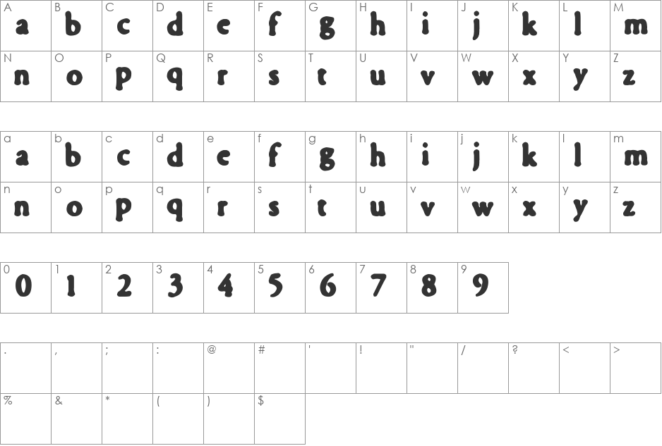 Freeility font character map preview