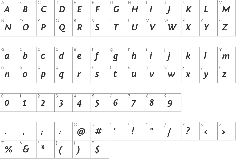 Fontin Sans font character map preview